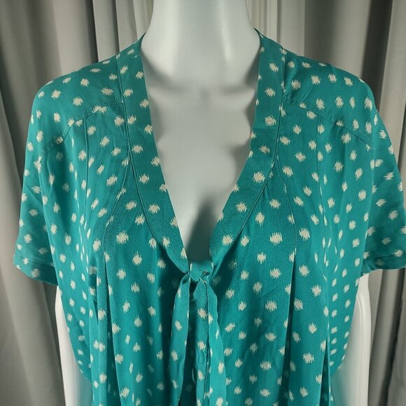 Roaman's Womens Turquiose, White, Polka Dot Button Up Tunic Blouse Size 30W - Picture 3 of 12